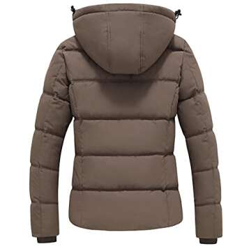 GGleaf Women's Winter Jacket Water Repellent Warm Hooded Thicken Puffer Coats Khaki X-Large