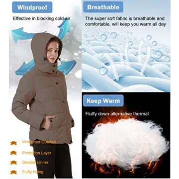 GGleaf Women's Winter Jacket Water Repellent Warm Hooded Thicken Puffer Coats Khaki X-Large