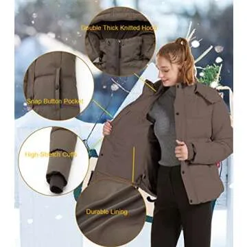 GGleaf Women's Winter Jacket Water Repellent Warm Hooded Thicken Puffer Coats Khaki X-Large