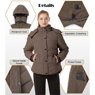 GGleaf Women's Winter Jacket Water Repellent Warm Hooded Thicken Puffer Coats Khaki X-Large