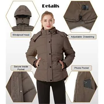 GGleaf Women's Winter Jacket Water Repellent Warm Hooded Thicken Puffer Coats Khaki X-Large