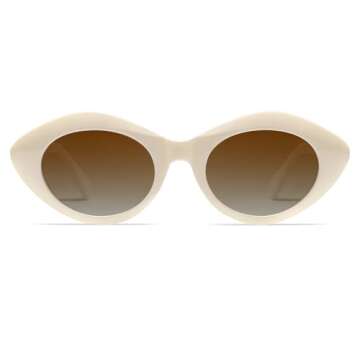 VANLINKER Polarized Trendy Thick Oval Round Sunglasses for Women Retro Shades VL9825, White/Beige