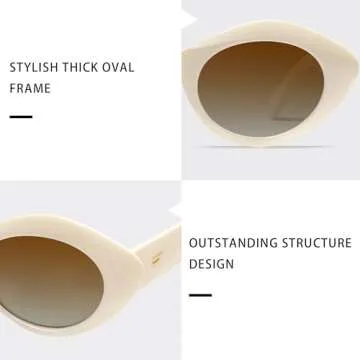 VANLINKER Polarized Trendy Thick Oval Round Sunglasses for Women Retro Shades VL9825, White/Beige