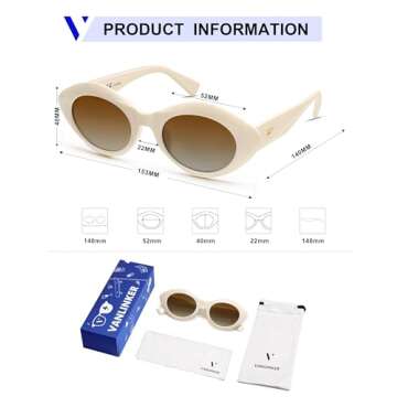 VANLINKER Polarized Trendy Thick Oval Round Sunglasses for Women Retro Shades VL9825, White/Beige