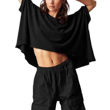 Tankaneo Womens Oversized T-Shirts Cropped Summer Casual Short Sleeve Loose Fit Tee Tops Black