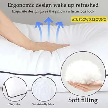 HOOMQING Bed Pillows 2 Pack - Standard Size Cooling Pillows for Sleeping Size Set of 2 for Side Back and Stomach Sleepers, Down Alternative Filling Luxury Pillows (White, Standard)