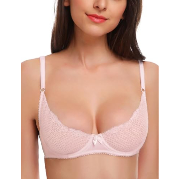 Wingslove Women’s Sexy Lace Bra - Light Pink, 1/2 Cup Unlined Bralette