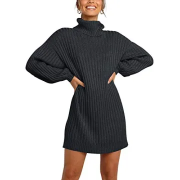 ANRABESS Women Oversized Sweater Dress Turtleneck Batwing Long Sleeve Ribbed Knit Loose