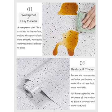 MelunMer Glossy Marble Contact Paper for Countertops Peel and Stick Wallpaper for Kitchen Waterproof Granite White Marble Sticker Self Adhesive Removable Wallpaper 197”×15.7” Easy to Install & Clean