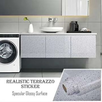 MelunMer Glossy Marble Contact Paper for Countertops Peel and Stick Wallpaper for Kitchen Waterproof Granite White Marble Sticker Self Adhesive Removable Wallpaper 197”×15.7” Easy to Install & Clean