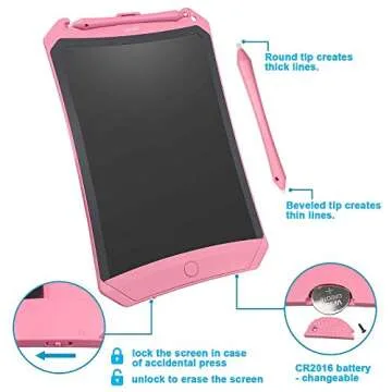 NEWYES Colorful Robot Pad 8.5 Inch LCD Writing Tablet with Lock Function Electronic Doodle Pads Drawing Board with Case and Lanyard Gifts for Kids Pink Age 3 Months+