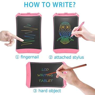 NEWYES Colorful Robot Pad 8.5 Inch LCD Writing Tablet with Lock Function Electronic Doodle Pads Drawing Board with Case and Lanyard Gifts for Kids Pink Age 3 Months+