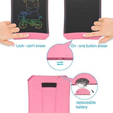 NEWYES Colorful Robot Pad 8.5 Inch LCD Writing Tablet with Lock Function Electronic Doodle Pads Drawing Board with Case and Lanyard Gifts for Kids Pink Age 3 Months+