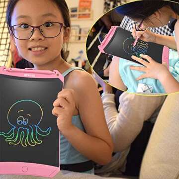 NEWYES Colorful Robot Pad 8.5 Inch LCD Writing Tablet with Lock Function Electronic Doodle Pads Drawing Board with Case and Lanyard Gifts for Kids Pink Age 3 Months+
