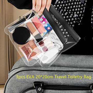 VIOZKIKI 20 * 20cm 3pcs EVA + 3pcs PE TSA Approved Travel Toiletry Bag Clear Quart Size Makeup Cosme...