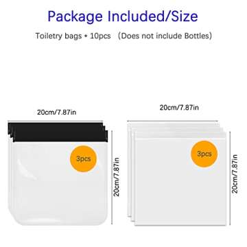 VIOZKIKI 20 * 20cm 3pcs EVA + 3pcs PE TSA Approved Travel Toiletry Bag Clear Quart Size Makeup Cosmetic Bag Airport Toiletries Liquid Pouches Holiday Accessories Essentials Organiser Reusable