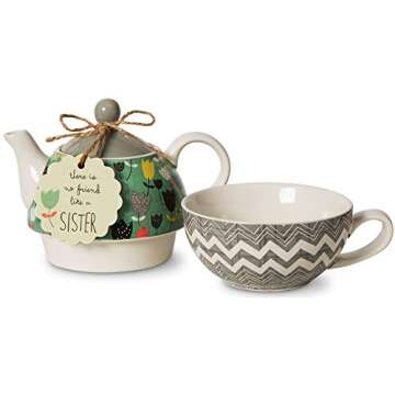 Pavilion Gift Company Bloom Sister Ceramic Tea for One, 15 oz, Multicolor