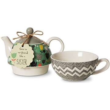 Pavilion Gift Company Bloom Sister Ceramic Tea for One, 15 oz, Multicolor