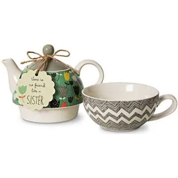 Pavilion Gift Company Bloom Sister Ceramic Tea for One, 15 oz, Multicolor