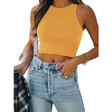 REORIA Women's Sexy Sleeveless High Neck Racerback Cropped Tank Tops Cute Teen Girls Halter Neck Cro...