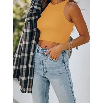 REORIA Sleeveless High Neck Racerback Crop Top for Women