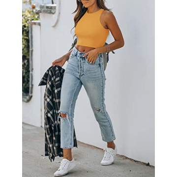 REORIA Sleeveless High Neck Racerback Crop Top for Women