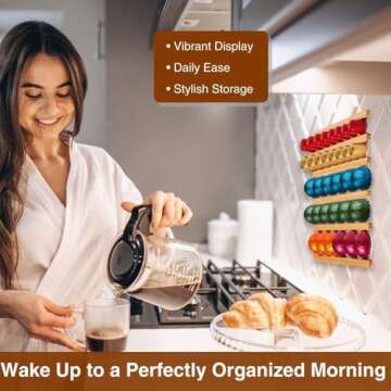 VOMELON K Cup Holder,Wooden Coffee Pod Holder,10 PCS Under Cabinets Wall Mounte Vertically/Horizontally,Coffee Pod Storage for Coffee Shop Desktop Office and Kitchen, Bamboo Wood