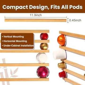 VOMELON K Cup Holder,Wooden Coffee Pod Holder,10 PCS Under Cabinets Wall Mounte Vertically/Horizontally,Coffee Pod Storage for Coffee Shop Desktop Office and Kitchen, Bamboo Wood