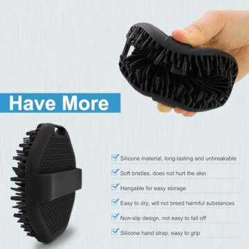 WETANG Silicone Body Scrubber, Body Wash Scrubber, Shower Scrubber for Body, Non-Slip Handle for Easy Cleaning, Travel Friendly (Black)