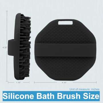 WETANG Silicone Body Scrubber, Body Wash Scrubber, Shower Scrubber for Body, Non-Slip Handle for Easy Cleaning, Travel Friendly (Black)