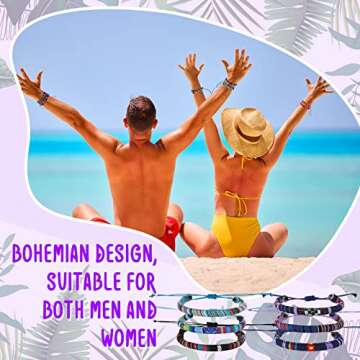 Yinkin 18 Pcs Boho Surfer Bracelet Anklet Adjustable Beaded Anklets Colorful Handmade Braided String Bracelet Beach Boho Jewelry for Women Men