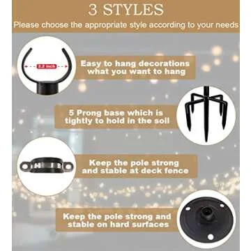 Sprimden 10ft String Light Poles for Outdoors, Outside Light Poles for Hard Ground Surface, Backyard, Patio, Outdoor Lighting, Matte Black, 2 Pack