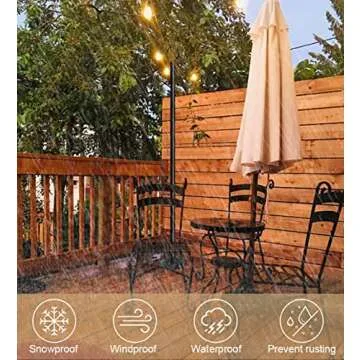 Sprimden 10ft String Light Poles for Outdoors, Outside Light Poles for Hard Ground Surface, Backyard, Patio, Outdoor Lighting, Matte Black, 2 Pack