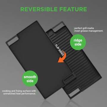 NutriChef Cast Iron Reversible Grill Plate for Healthy Cooking