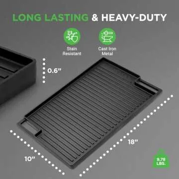 NutriChef Cast Iron Reversible Grill Plate for Healthy Cooking