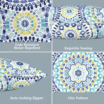 LVTXIII Outdoor Throw Pillow Covers 18 x 18 Inch, Covers ONLY Modern Paisley Pattern Decorative Square Toss Pillow Case Pack of 2 for Home Patio Garden Sofa Bed Furniture, Delancey Lagoon