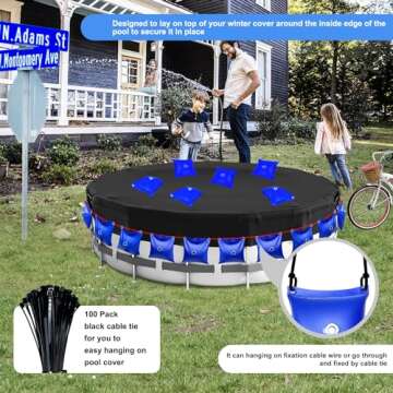 Upgrade 16 Pack Swimming Pool Cover Hanging Water Bags with 100 Cable Ties,0.4mm Thicker PVC Water B...