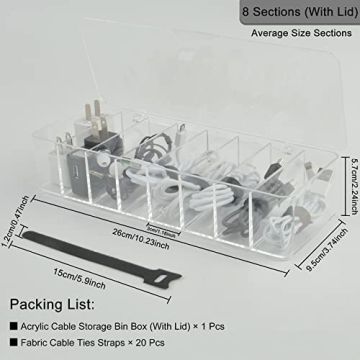Electronics Cable Organizer 8 Sections Clear Acrylic Storage Bin