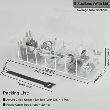 Electronics Cable Organizer 8 Sections Clear Acrylic Storage Bin
