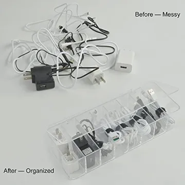 Electronics Cable Organizer 8 Sections Clear Acrylic Storage Bin