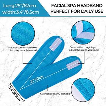 Whaline Spa Facial Headband Set - Adjustable Terry Cloth for Makeup & Yoga