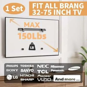 AENTGIU Studless TV Wall Mount, Heavy Duty Drywall TV Bracket Hanger for 32-75 inch Flat Screen TVs, No Stud, No Drill, No Anchors, Easy Install with All Hardware Included