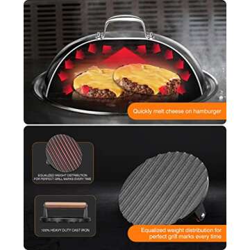 HOMENOTE Griddle Accessories for Blackstone, Commercial Grade 12 Inch Heavy Duty Melting Dome with Round Cast Iron Smash Burger Press Perfect for Flat Top Hibachi Grill Indoor Outdoor