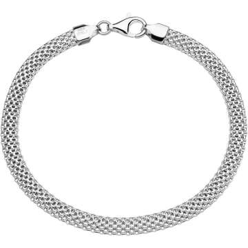 Elegant 5mm Sterling Silver Mesh Link Chain Bracelet