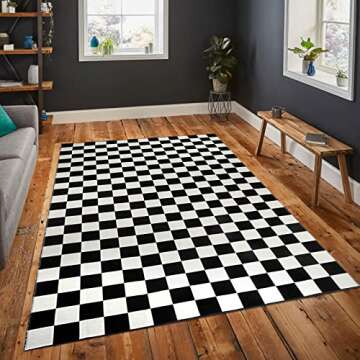 Seavish Checkered Rug, 5x8 Ft Black and White Rug Retro Checkerboard Moroccan Rug Lightweight Outdoo...