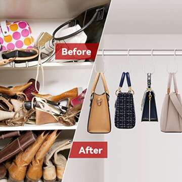 NEZA Purse Hanger, 8 White Metal and Rubber Coated Hooks for Closet Storage, Twist Design for Easy Display