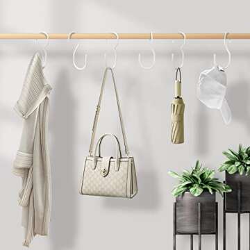 NEZA Purse Hanger, 8 White Metal and Rubber Coated Hooks for Closet Storage, Twist Design for Easy Display