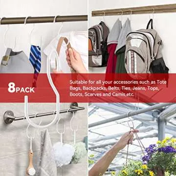 NEZA Purse Hanger, 8 White Metal and Rubber Coated Hooks for Closet Storage, Twist Design for Easy Display