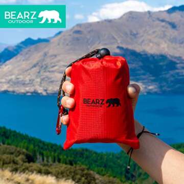 BEARZ Outdoor Pocket Blanket - Beach Blanket Waterproof Sandproof, Picnic Blankets Waterproof Foldable, Lightweight & Compact for Hiking, Camping, Travel, Festival Accessories (Red)
