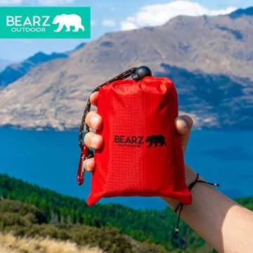 BEARZ Outdoor Pocket Blanket - Beach Blanket Waterproof Sandproof, Picnic Blankets Waterproof Foldable, Lightweight & Compact for Hiking, Camping, Travel, Festival Accessories (Red)